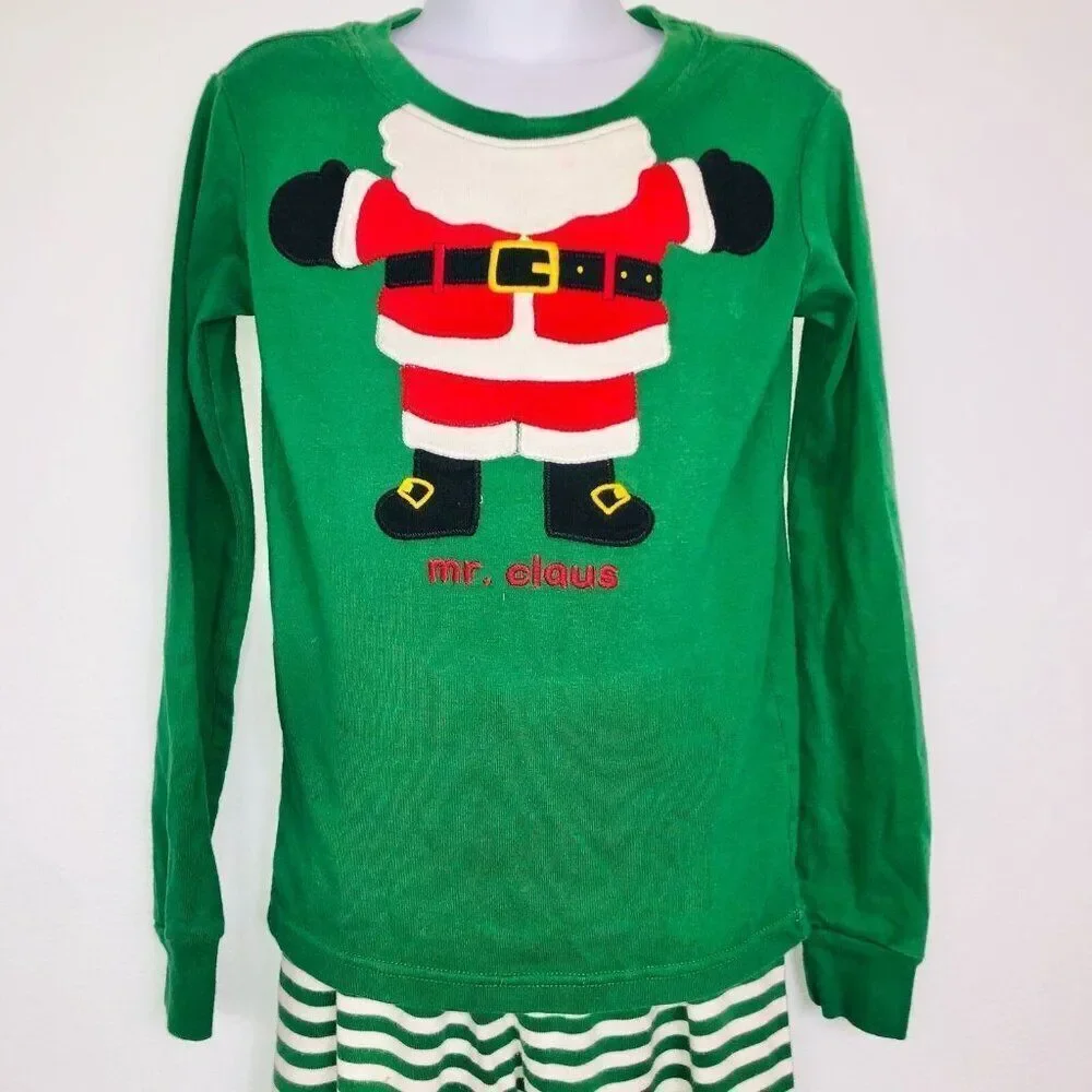 Gymboree Girls Pajamas SZ 10 Green Striped Santa Claus Christmas 2 Piece Holiday
